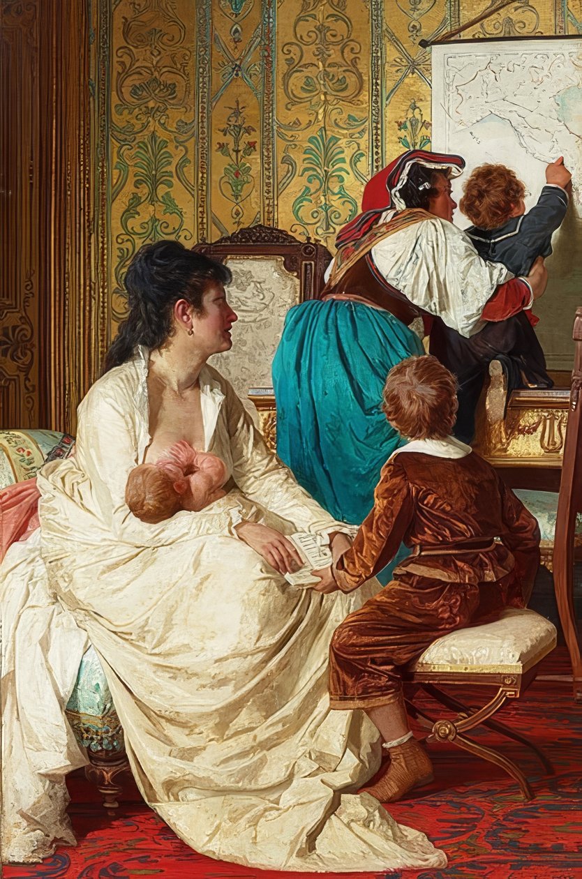 Radości dobrej matki (Le gioie della buona mamma). 1877 autorstwa Giuseppe Sciuti