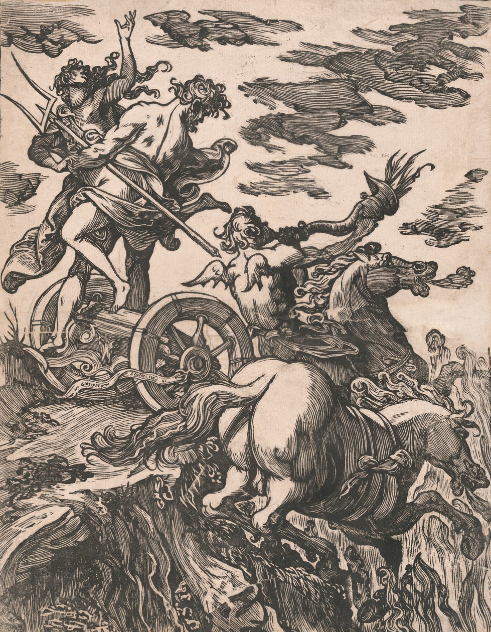 Gwałt Persefony z Plutonem na koniu po prawej, 1590-1607. autorstwa Giuseppe Scolari