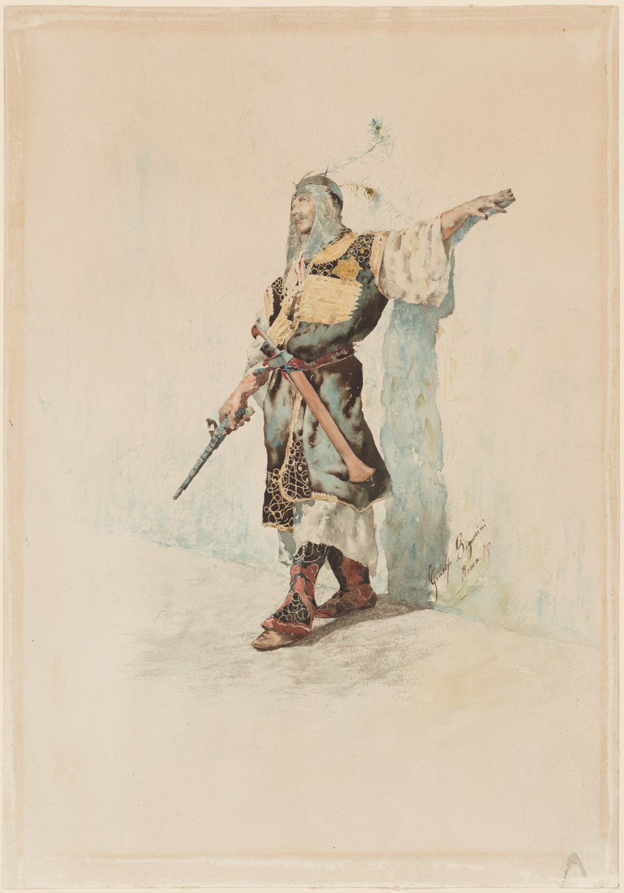 Mauretański żołnierz przed oświetloną słońcem ścianą autorstwa Giuseppe Signorini
