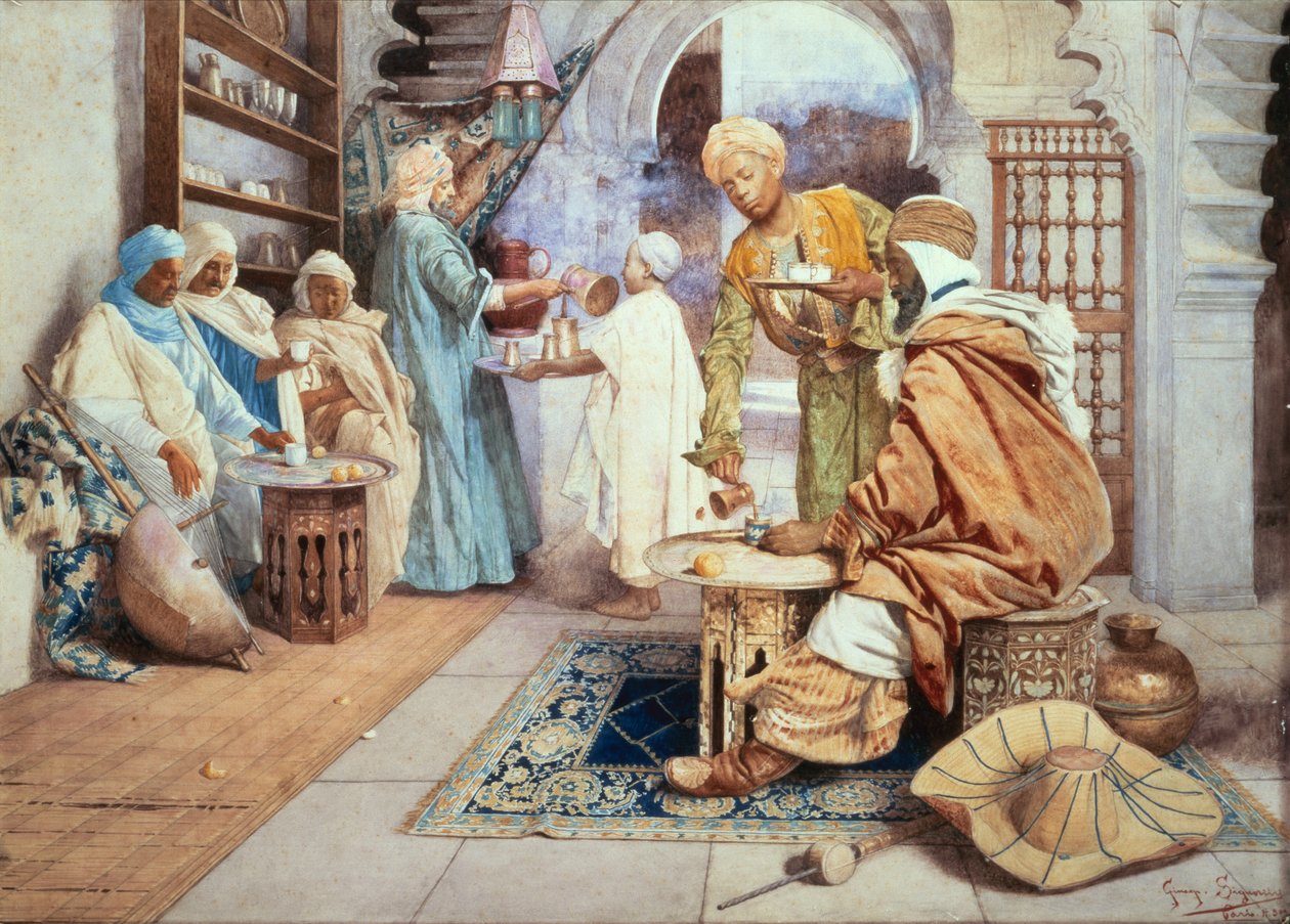 Kawiarnia Arabska (akwarela na papierze) autorstwa Giuseppe Signorini