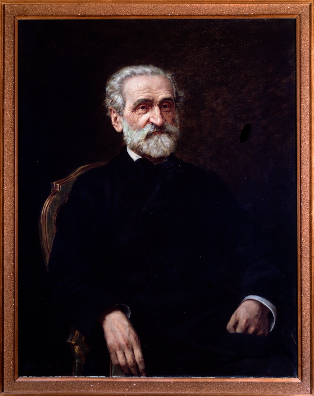 Portret Giuseppe Verdiego (1813-1901) włoskiego kompozytora. Bolonia, muzeum muzyki obywatelskiej autorstwa Giuseppe Tivoli