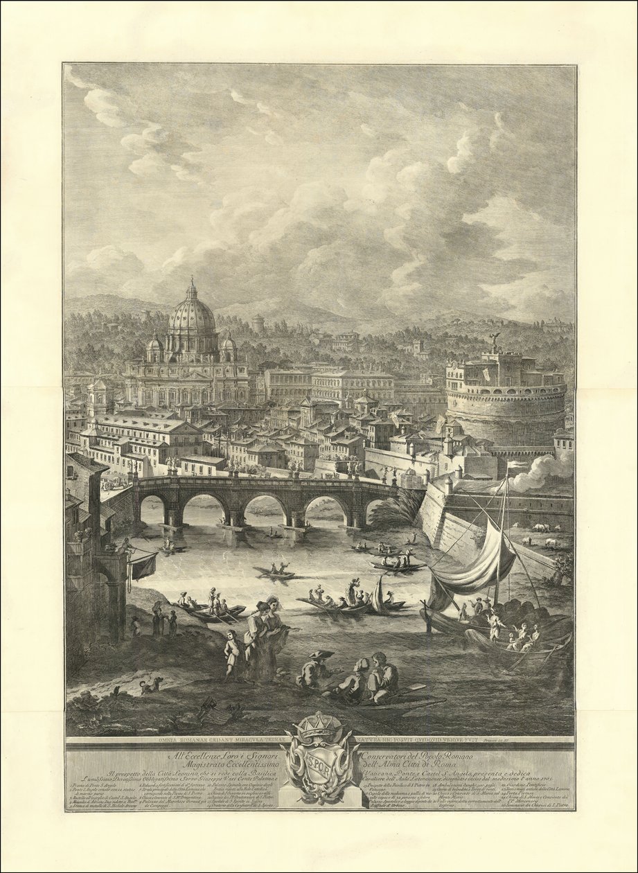 Prospekt Miasta Leonina, który można zobaczyć wraz z Bazyliką Watykańską, Mostem i Castel S. Angelo. autorstwa Giuseppe Vasi