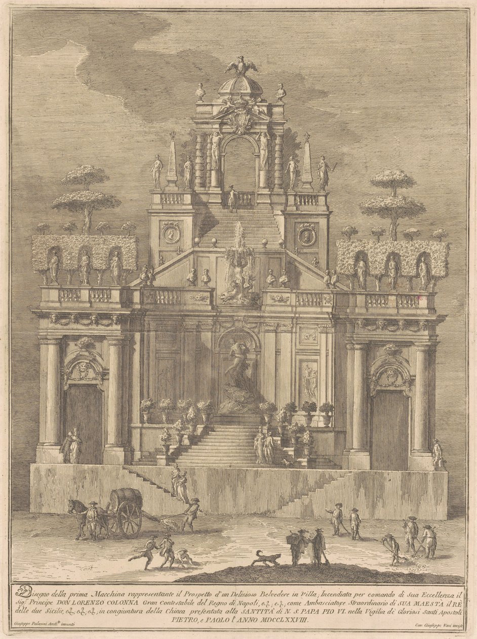 Prima Macchina dla Chin z 1778 r.: Wieś Belevedere z Herkulesem i Anteuszem autorstwa Giuseppe Vasi, after Giuseppe Palazzi