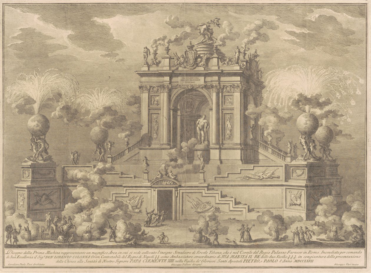 Prima Macchina dla Chin z 1767 r.: Łuk triumfalny z Herkulesem Farnese autorstwa Giuseppe Vasi, after Giuseppe Palazzi, after Paolo Posi