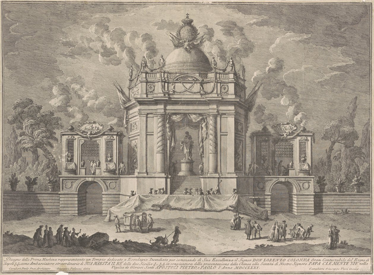 Prima Macchina dla Chin z 1771 r.: Świątynia Asklepiosa autorstwa Giuseppe Vasi, after Giuseppe Palazzi, after Paolo Posi