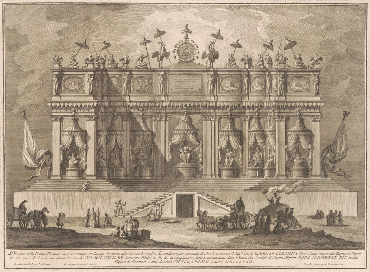 Prima Macchina dla Chin z 1772 r.: Budynek poświęcony chińskiej filozofii autorstwa Giuseppe Vasi, after Giuseppe Palazzi, after Paolo Posi