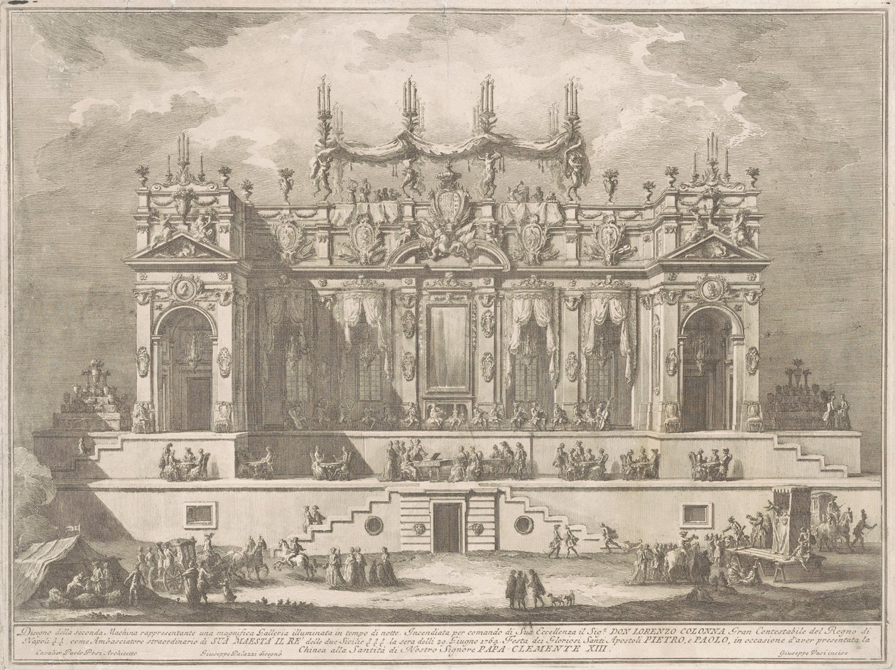 Seconda Macchina dla Chin z 1764 r.: Wspaniała galeria oświetlona nocą autorstwa Giuseppe Vasi, after Giuseppe Palazzi, after Paolo Posi