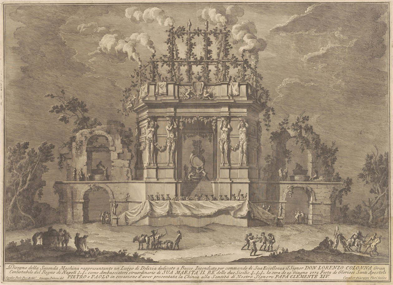 Seconda Macchina dla Chin z 1771 r.: Pałac Rozkoszy poświęcony Bachusowi autorstwa Giuseppe Vasi, after Giuseppe Palazzi, after Paolo Posi