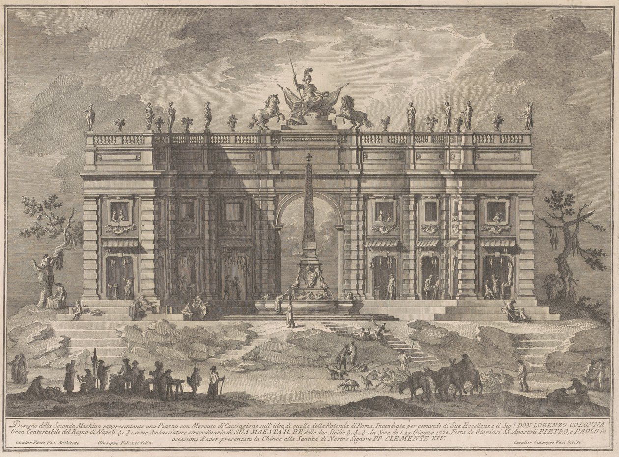 Seconda Macchina dla Chin z 1772 r.: Plac z targiem i fontanną Panteonu autorstwa Giuseppe Vasi, after Giuseppe Palazzi, after Paolo Posi