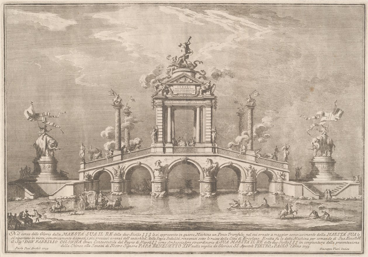 Most triumfalny ozdobiony reliktami miasta Ercolano autorstwa Giuseppe Vasi after Paolo Posi