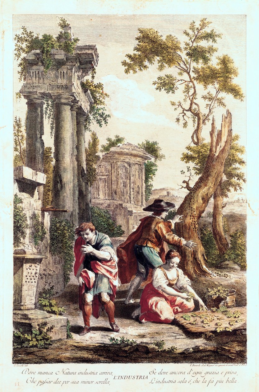 Alegoryczne przedstawienie Przemysłu. Rysunek Giuseppe Zocchi (1711-1767) XVIII wiek. autorstwa Giuseppe Zocchi