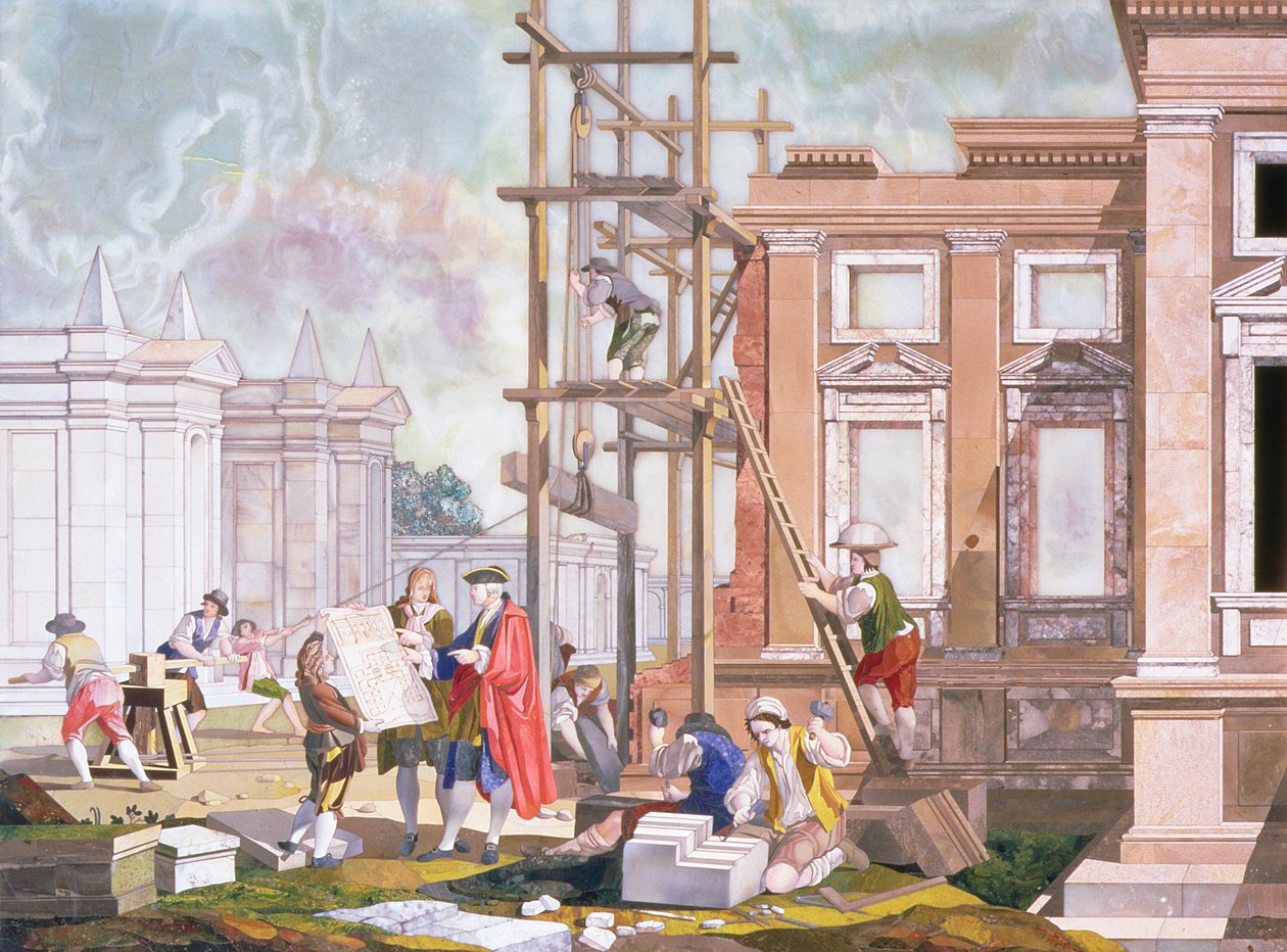 Architektura, z serii czterech ilustrujących sztuki piękne, ok. 1780 autorstwa Giuseppe Zocchi
