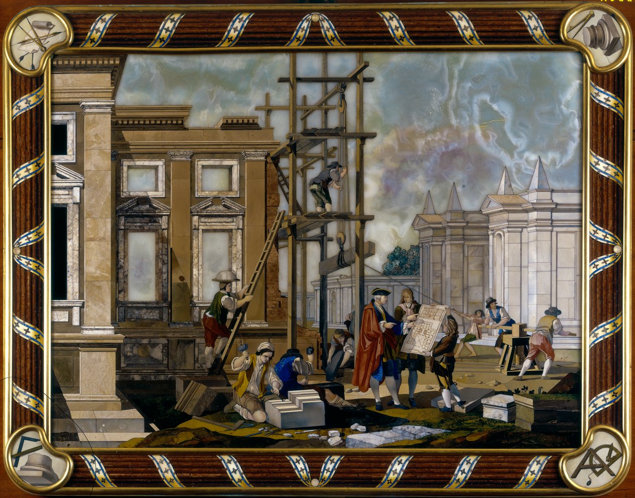 Panel z wkładką Pietre Dure przedstawiający Architekturę autorstwa Giuseppe Zocchi