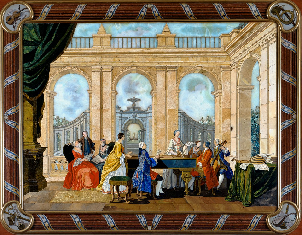 Panel w intarsji Pietre Dure przedstawiający muzykę autorstwa Giuseppe Zocchi
