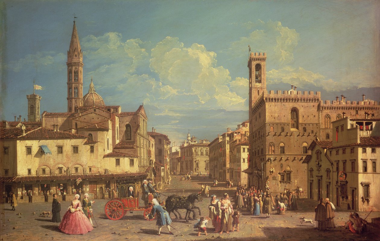 Badia Fiorentina i Palazzo Del Podesta na Piazza di San Firenze, ok. 1754 (olej na płótnie) autorstwa Giuseppe Zocchi