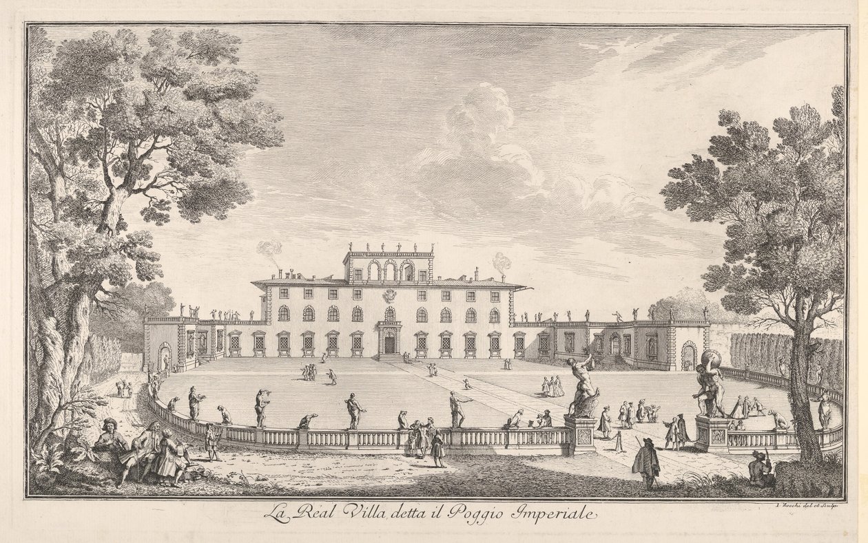 Willa królewska zwana il Poggio Imperiale La Real Villa o nazwie il Poggio Imperiale, widok ..., 1744. autorstwa Giuseppe Zocchi
