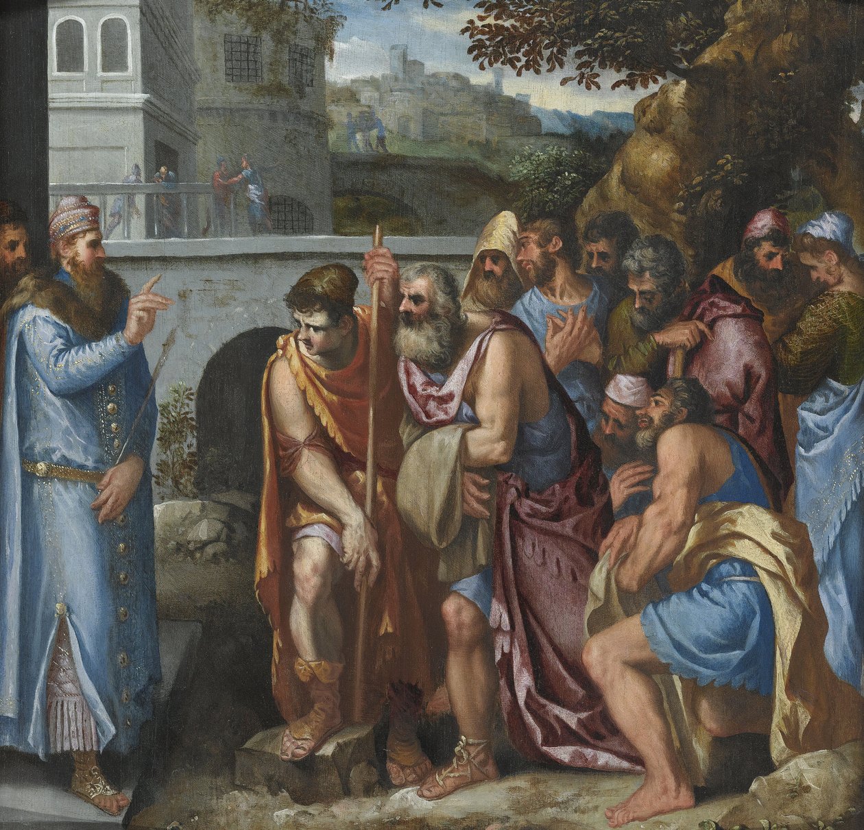 Józef i jego bracia par Salviati, Giuseppe (1520-1575). Olej na drewnie, rozmiar: 62x62 autorstwa Giuseppe della Porta Salviati