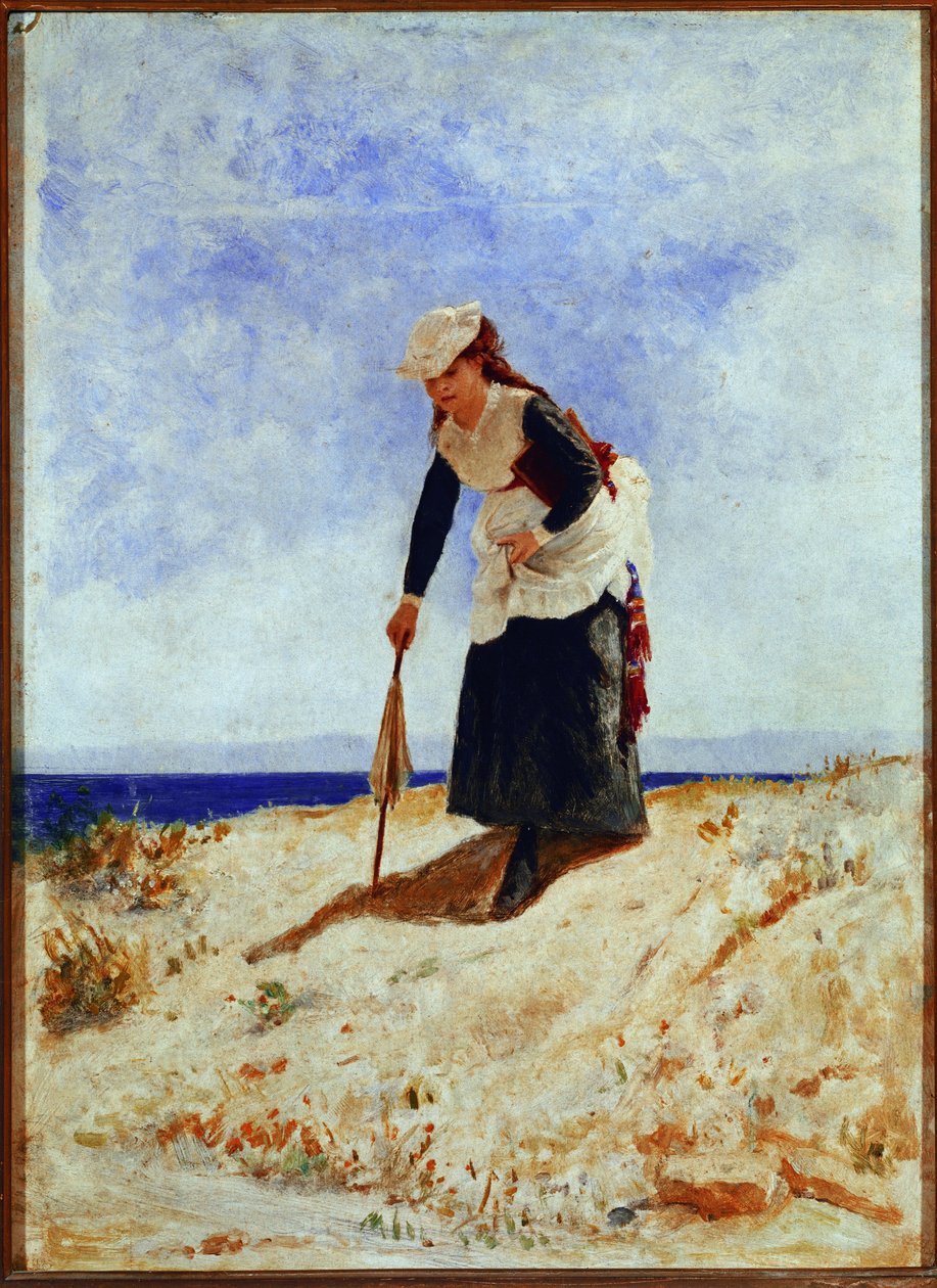 Kobieta na piasku (olej na płótnie) autorstwa Giuseppe or Joseph de Nittis
