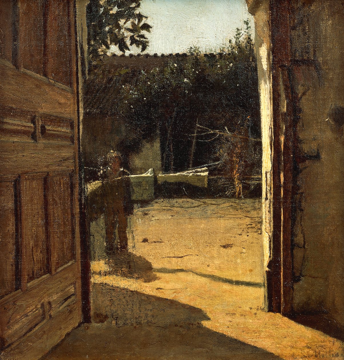 Dziedziniec w słońcu, wnętrze wiejskiego domu autorstwa Giuseppe or Joseph de Nittis