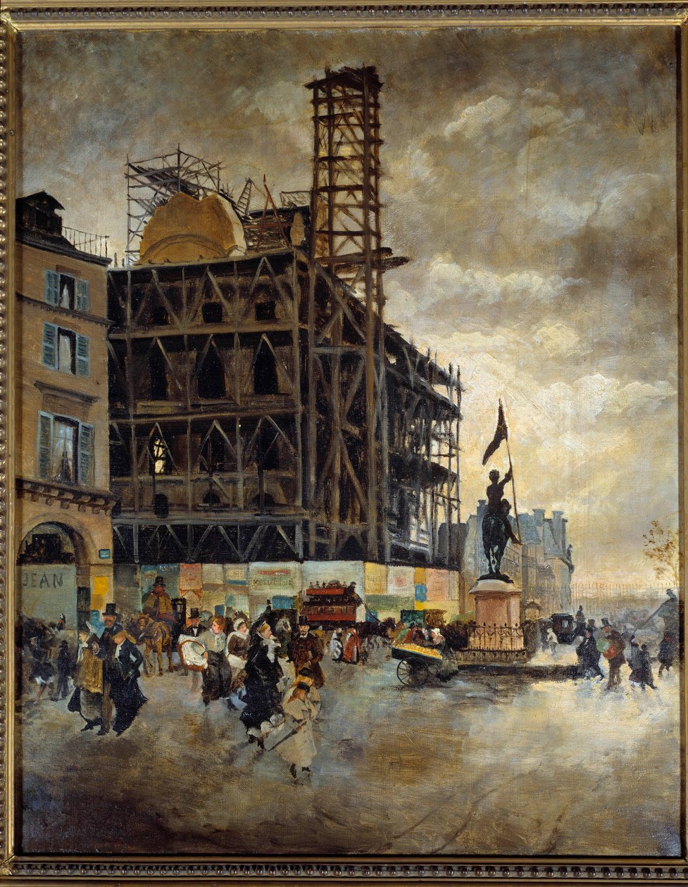 Place de pyramides budowa pawilonu marsjańskiego (Paryż) w 1880 roku. Malarstwo Guiseppe Nittis (1846-1884) Ec. Włochy autorstwa Giuseppe or Joseph de Nittis