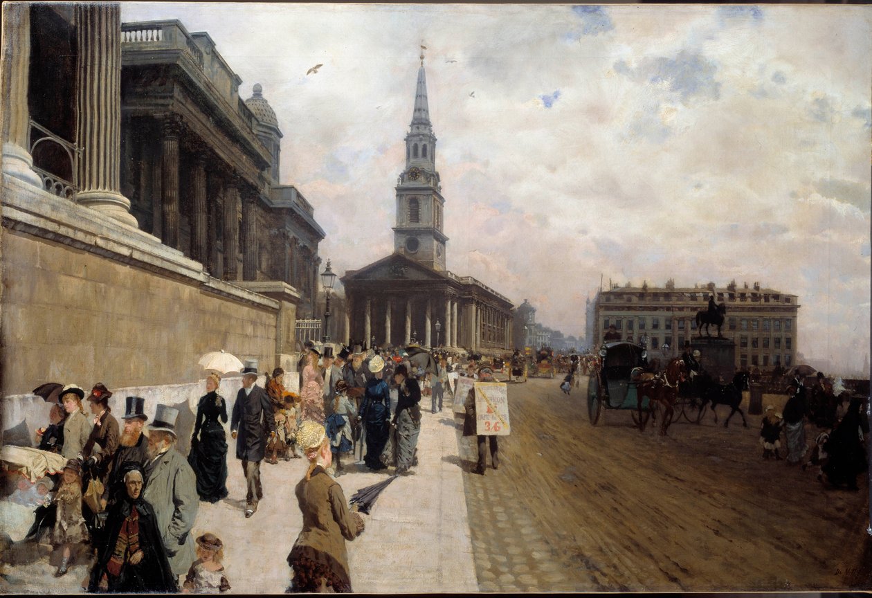 Galeria Narodowa i Kościół św. Marcina w Londynie Obraz Giuseppe de Nittis (1846-1884) autorstwa Giuseppe or Joseph de Nittis