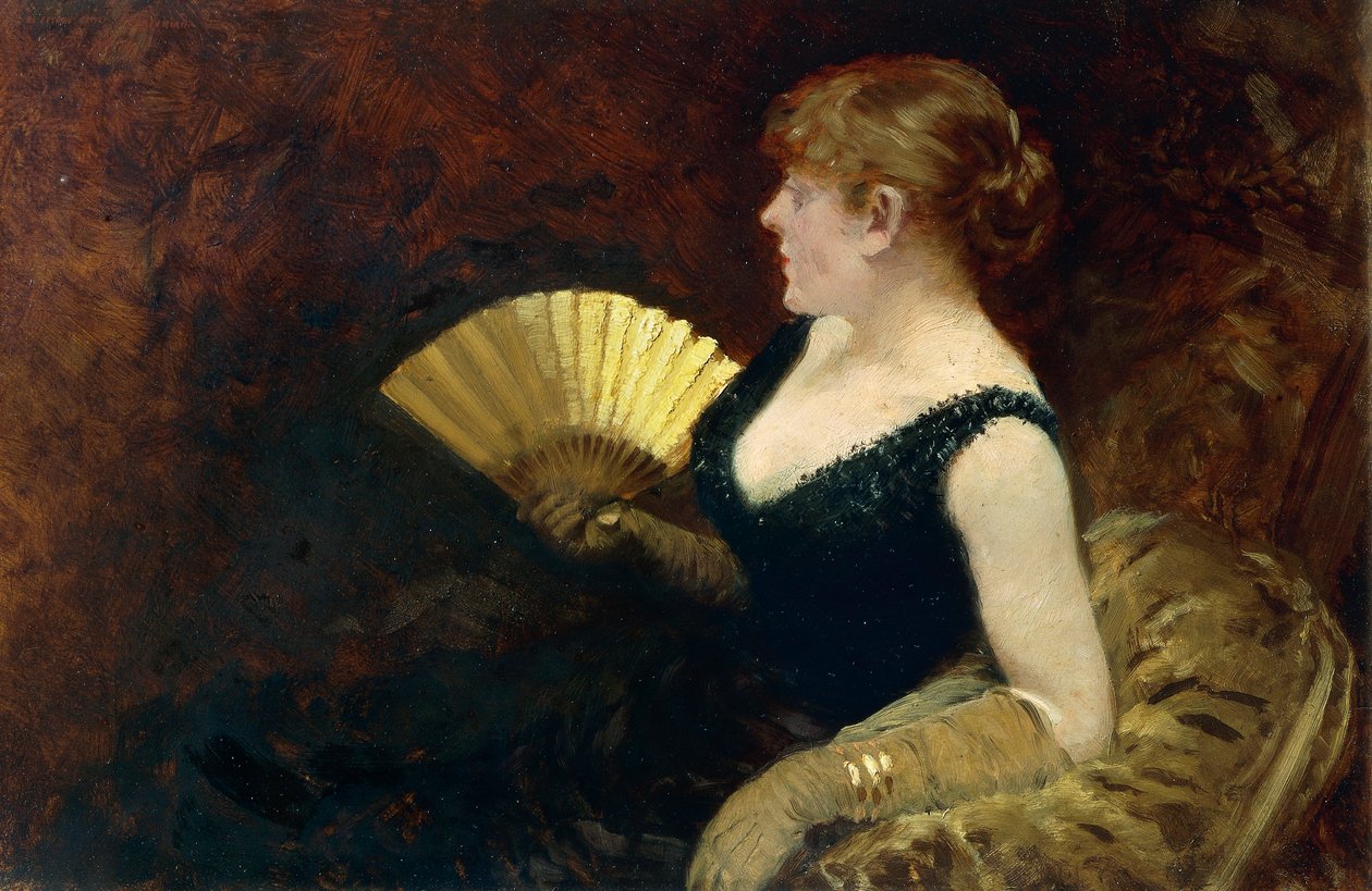 Kobieta z wachlarzem (olej na płótnie) autorstwa Giuseppe or Joseph de Nittis