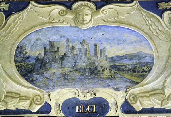 Elci, z serii kartuszów przedstawiających wizerunki rezydencji hrabiego Pannochieschi d