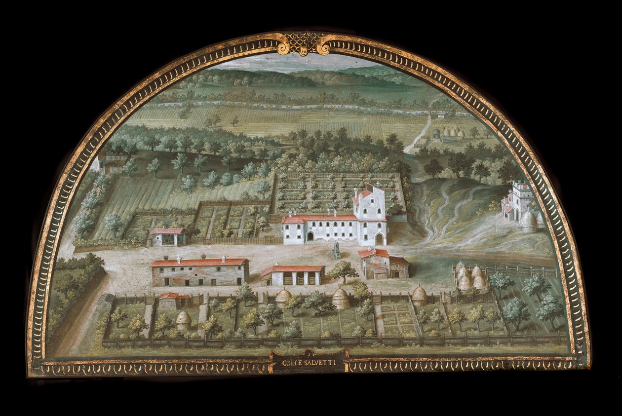 Widok Villa di Colle Salvetti w pobliżu Livorno, Włochy (Tempera autorstwa Giusto Utens