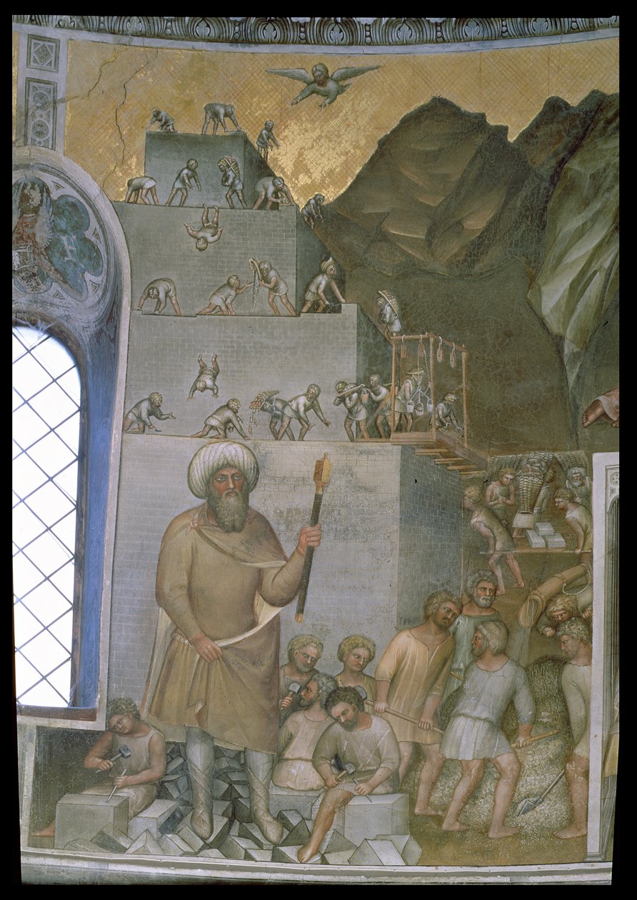 Budowa wieży Babel, 1360-70 autorstwa Giusto di Giovanni de Menabuoi