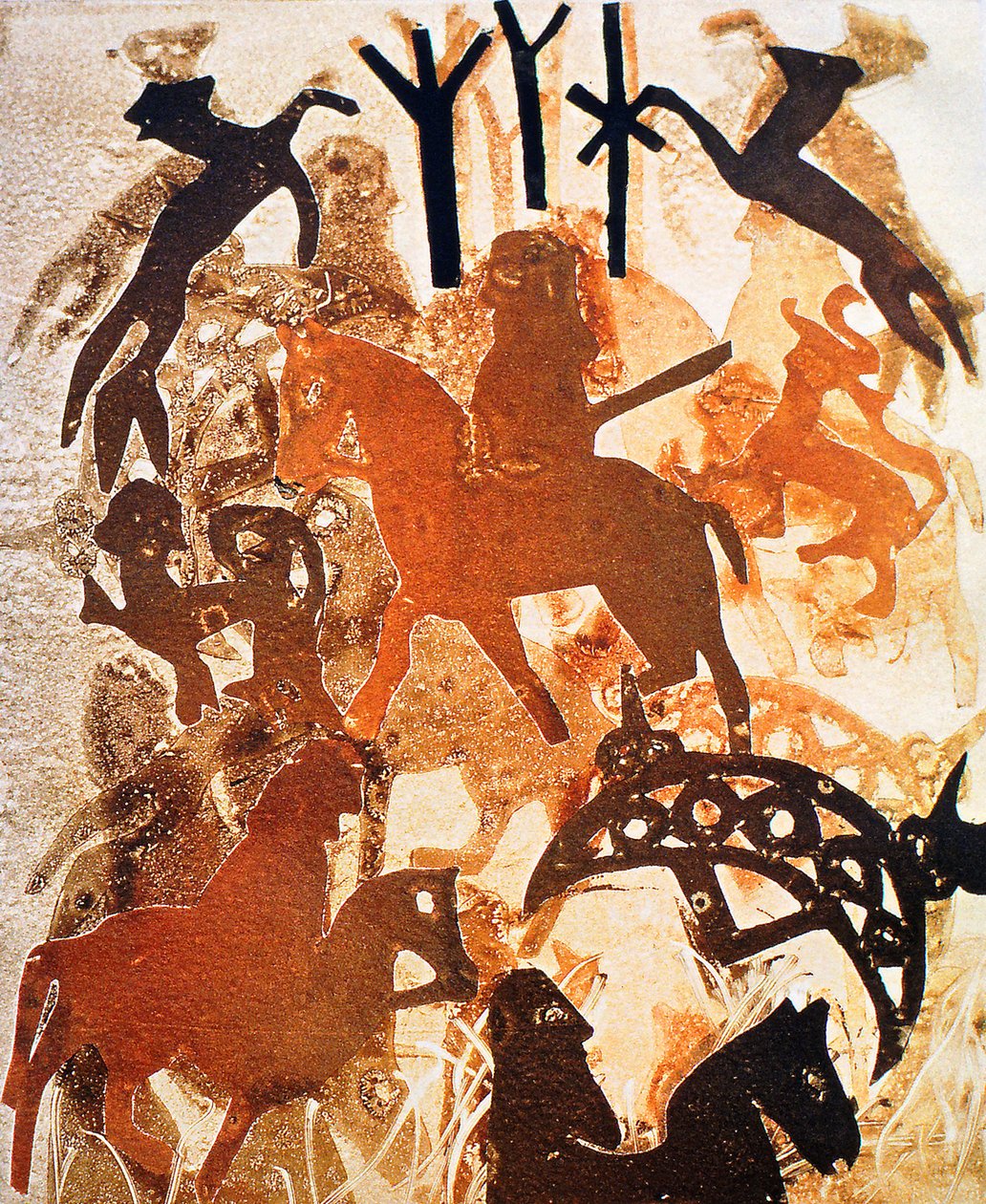 Symbole i runy, 2000 (monodruk) autorstwa Gloria Wallington