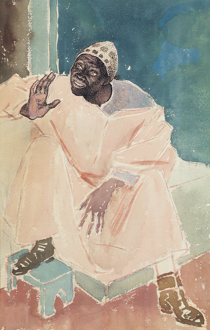 Siedzący Marokańczyk, 1936 (pióro, atrament i toaleta na papierze) autorstwa Glyn Warren Philpot