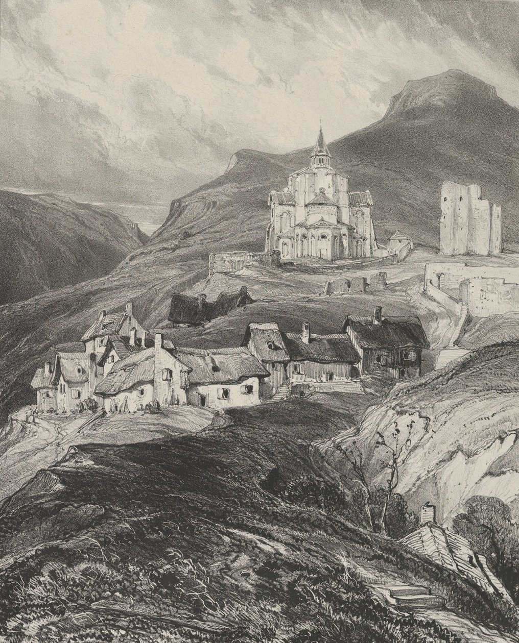 Zewnętrzna absyda kościoła Saint-Nectaire, 1831. autorstwa Godefroy Engelmann