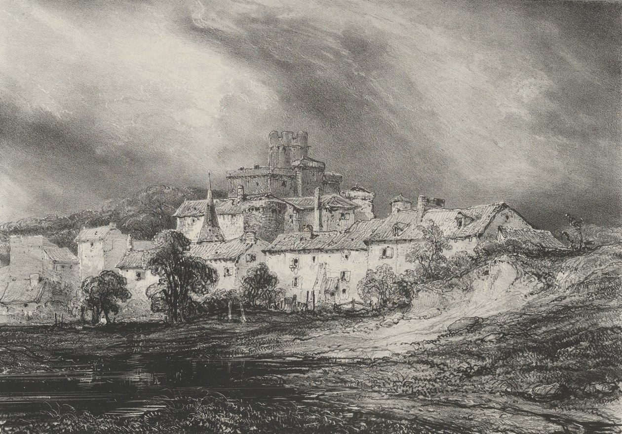 Zamek Pont-Gibaud, 1830. autorstwa Godefroy Engelmann
