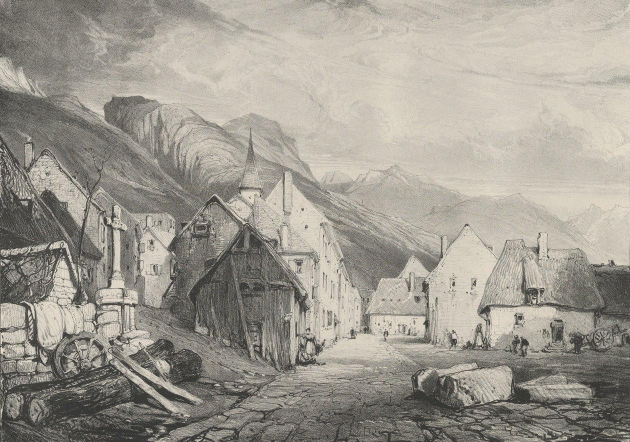Wejście do wsi Les Bains, 1831 autorstwa Godefroy Engelmann