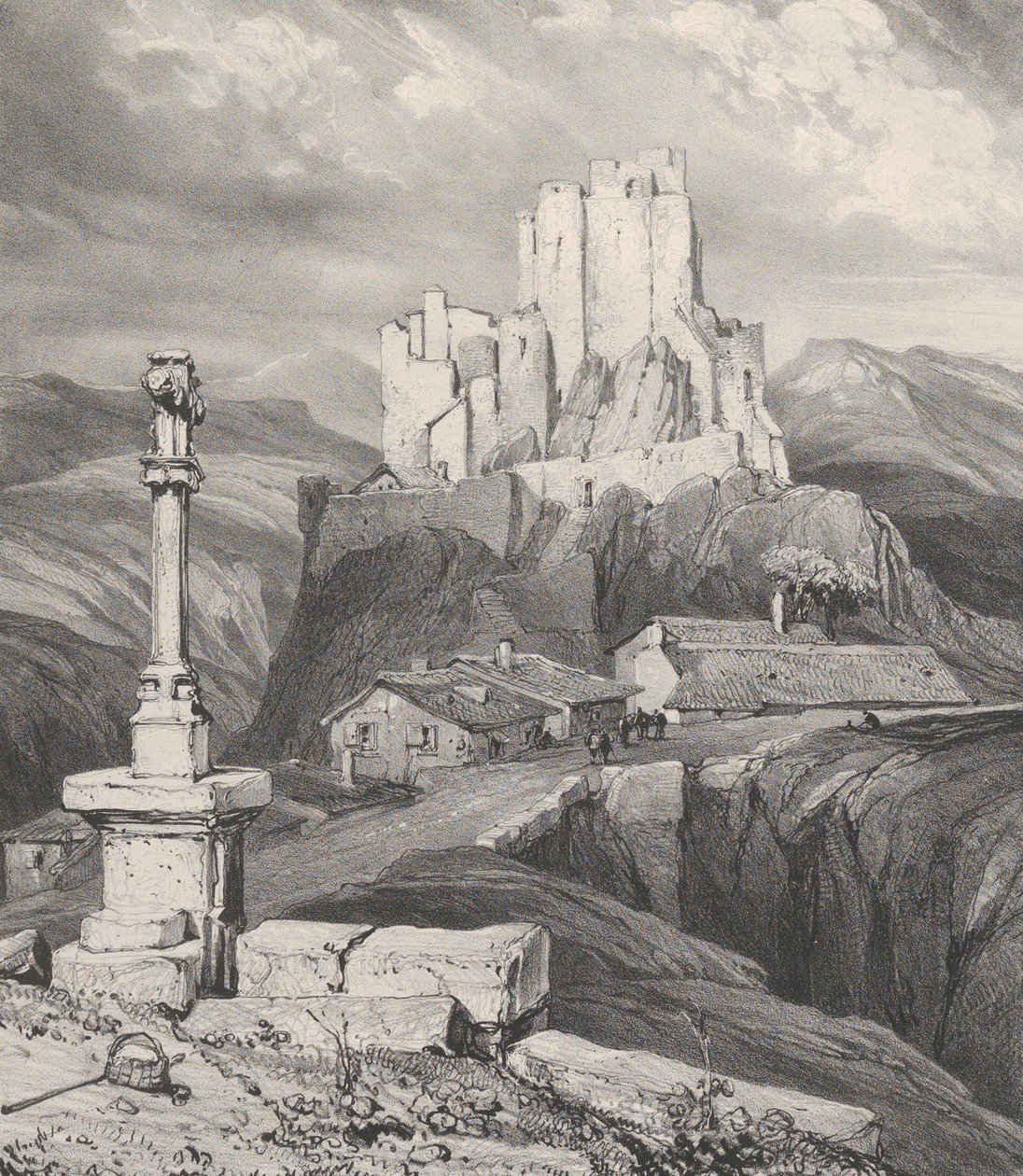 Ruiny Château de Bouzols, niedaleko Le Puy en Velay, 1831. autorstwa Godefroy Engelmann