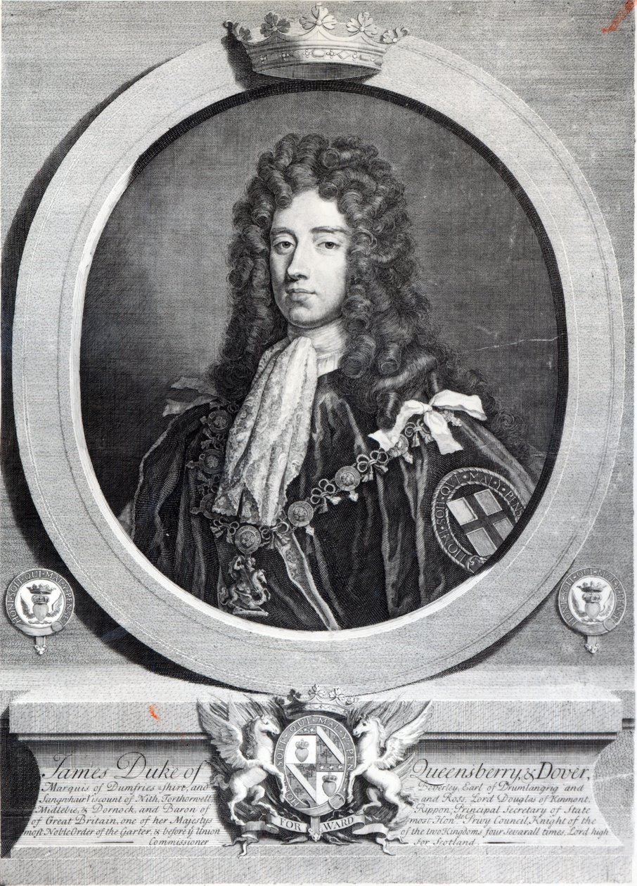 James Douglas, 2. książę Queensberry, grawerowane przez Louisa du Guernier II autorstwa Godfrey Kneller