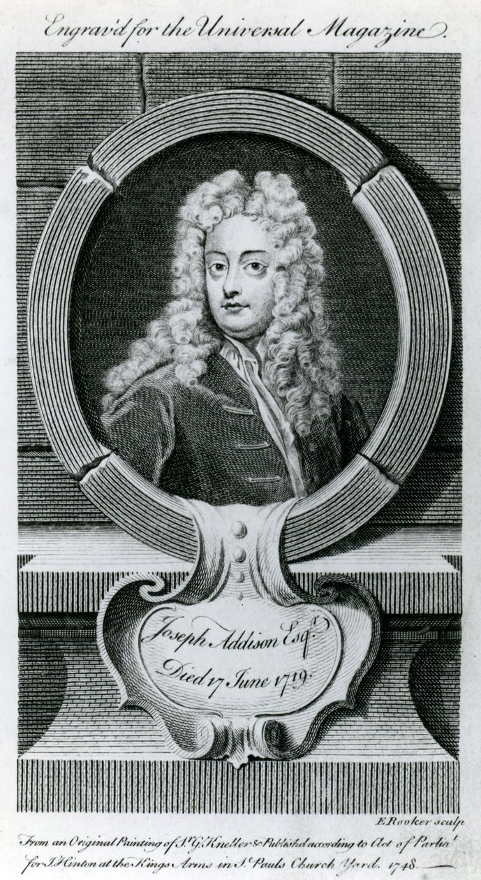Joseph Addison, Esquire (1672-1719) Ilustracja do Universal Magazine, 1748 autorstwa Godfrey Kneller
