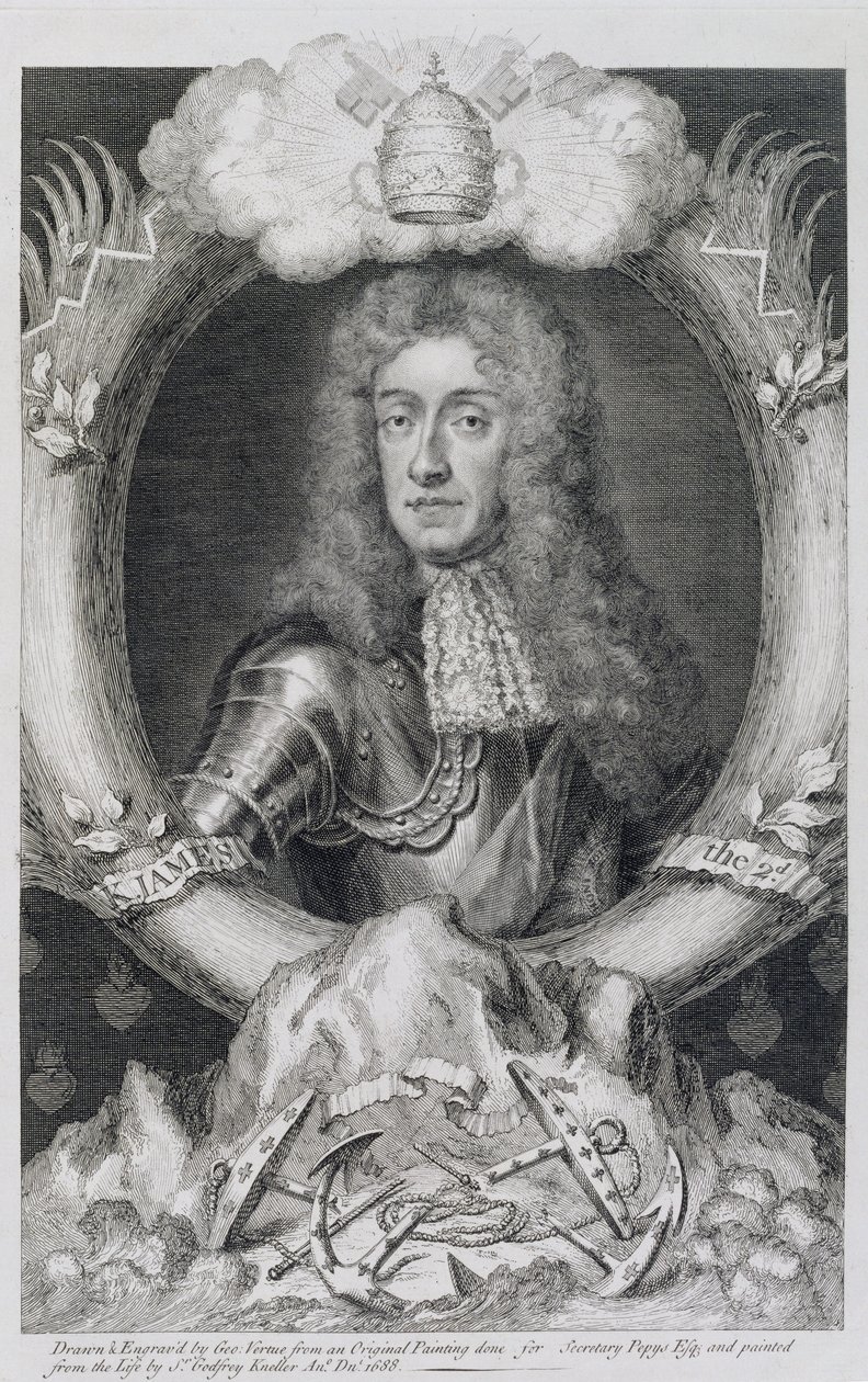 Portret Jakuba VII Szkockiego, II Anglii (1633-1701) rytowany przez George