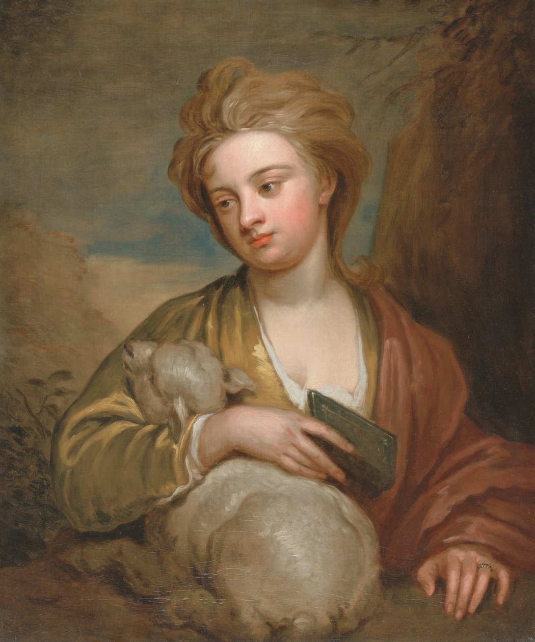 Portret kobiety jako św. Agnieszki, tradycyjnie identyfikowanej jako Katarzyna Voss autorstwa Godfrey Kneller