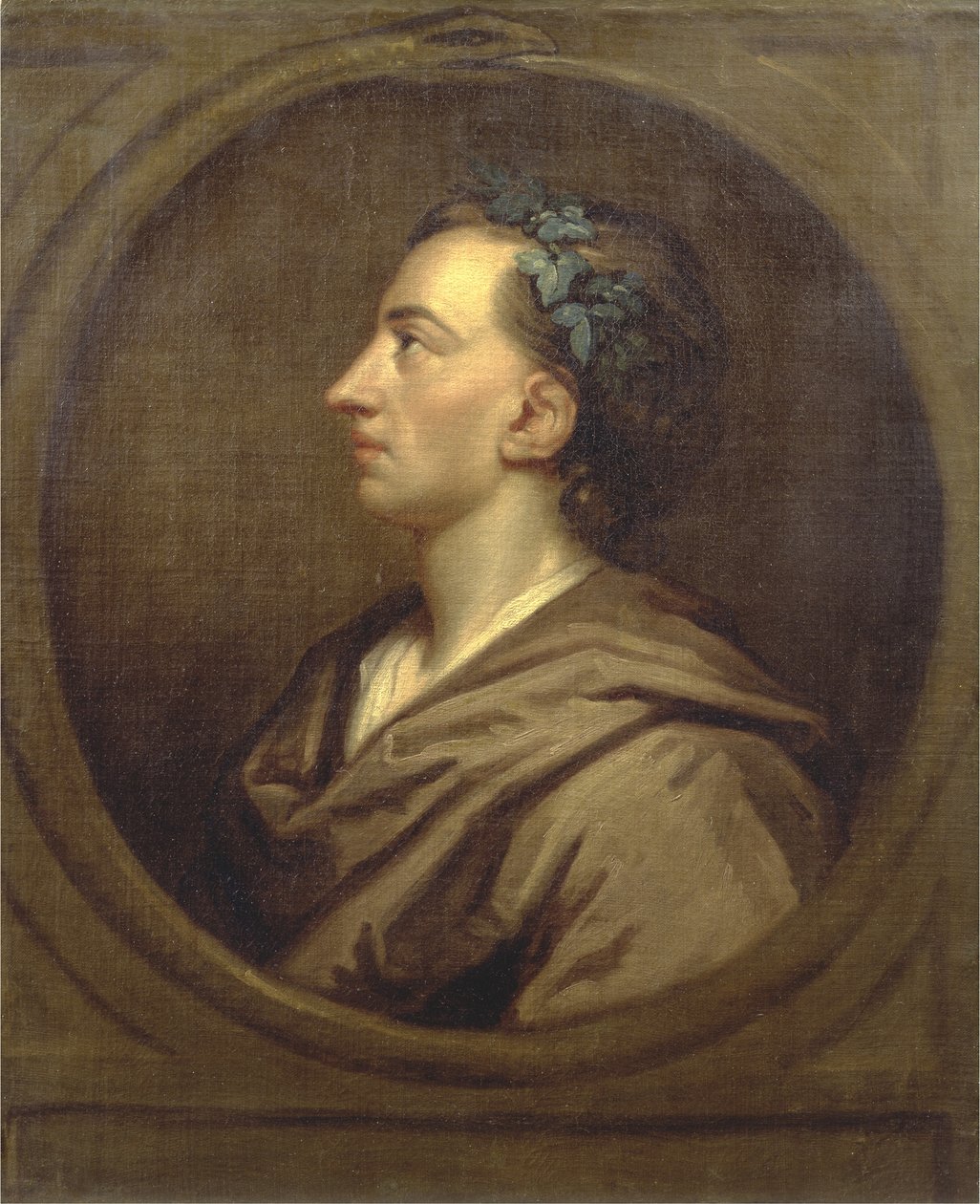 Aleksander Pope (1688-1744) Profil Koronowany Bluszczem (olej na płótnie) autorstwa Godfrey (studio of) Kneller