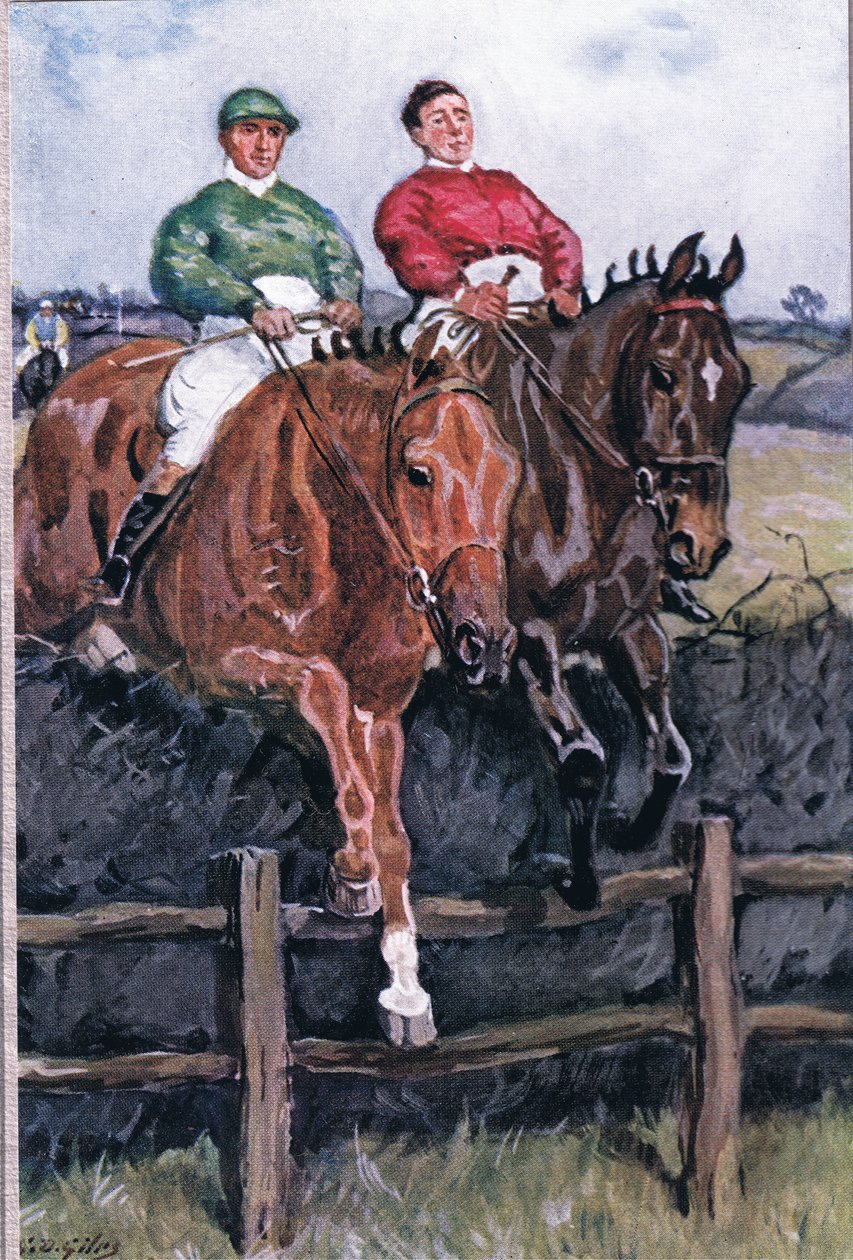 Jak pokonaliśmy faworyta: Szyja za szyję, z wierszy Adama Lindsaya Gordona wydanych przez T.N. Foulis, 1912 autorstwa Godfrey Douglas Giles