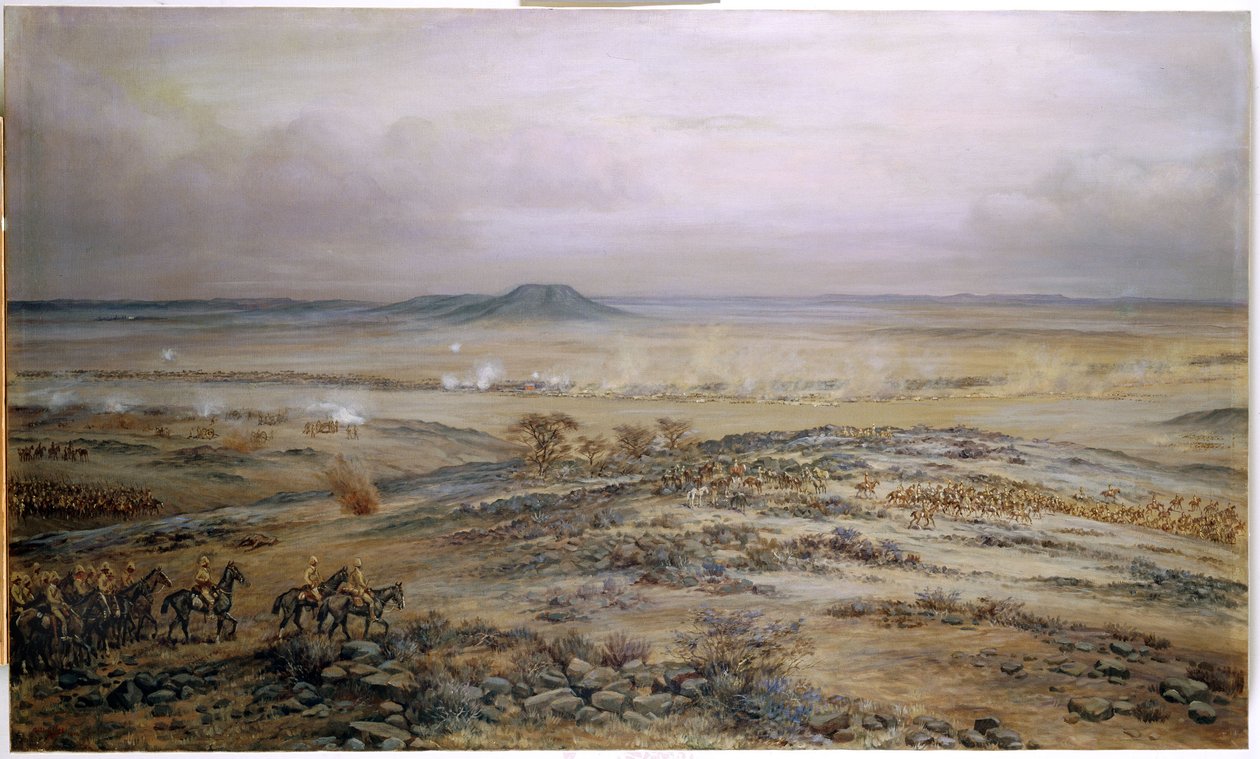 Atak na siły Cronje w Vedute Drift niedaleko Paardeberg, 1900 autorstwa Godfrey Douglas Giles