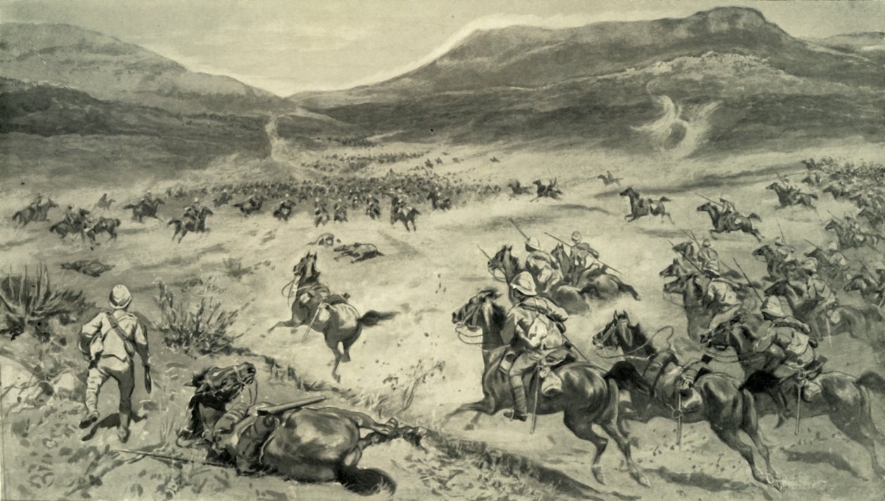 „Ostatni bastion dokonany przez Burów przed szarżą brytyjską kawalerią Kimberley”, 1900 autorstwa Godfrey Douglas Giles