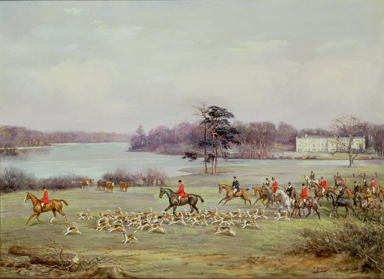 Polowanie na South Cheshire w Combermere Park, 1904 autorstwa Godfrey Douglas Giles
