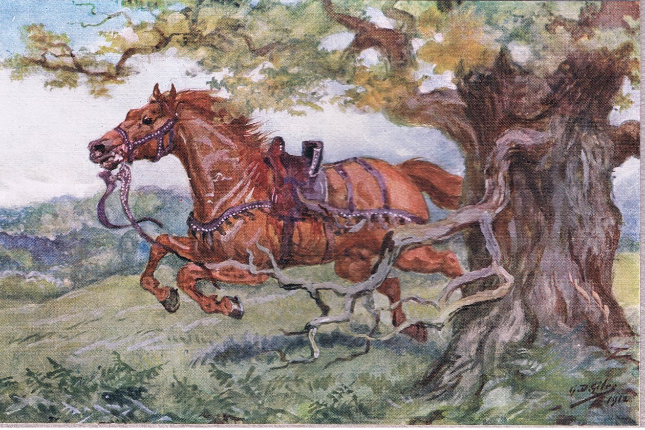 Nieskurczony: Puste siodło na plecach, z wierszy Adama Lindsaya Gordona opublikowanych przez T.N. Foulis, 1912 autorstwa Godfrey Douglas Giles