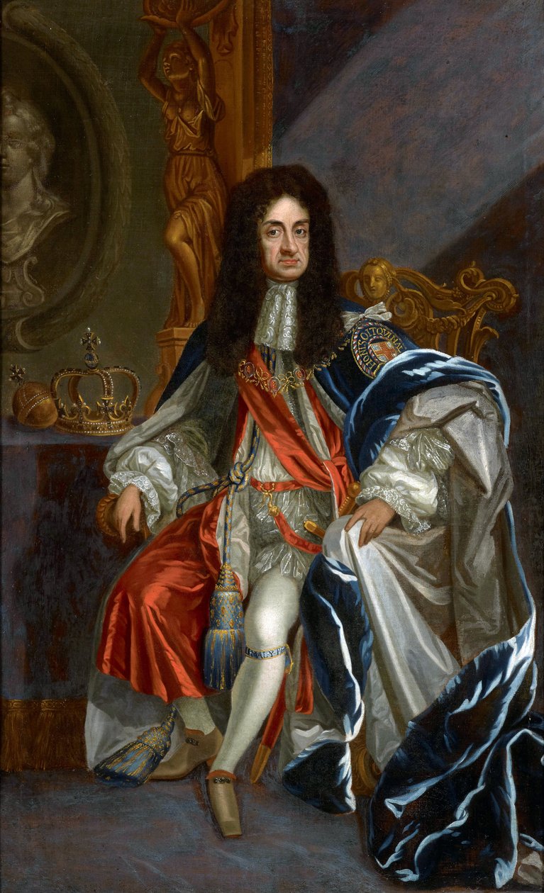 Barok : Portret Karola II Anglii (1630-1685), w szatach Orderu Podwiązki par Kneller, Sir Gotfrey (1646-1723), II poł. XVII w. Olej na płótnie, 99,6x61, 5. Prywatna kolekcja autorstwa Godfrey Kneller