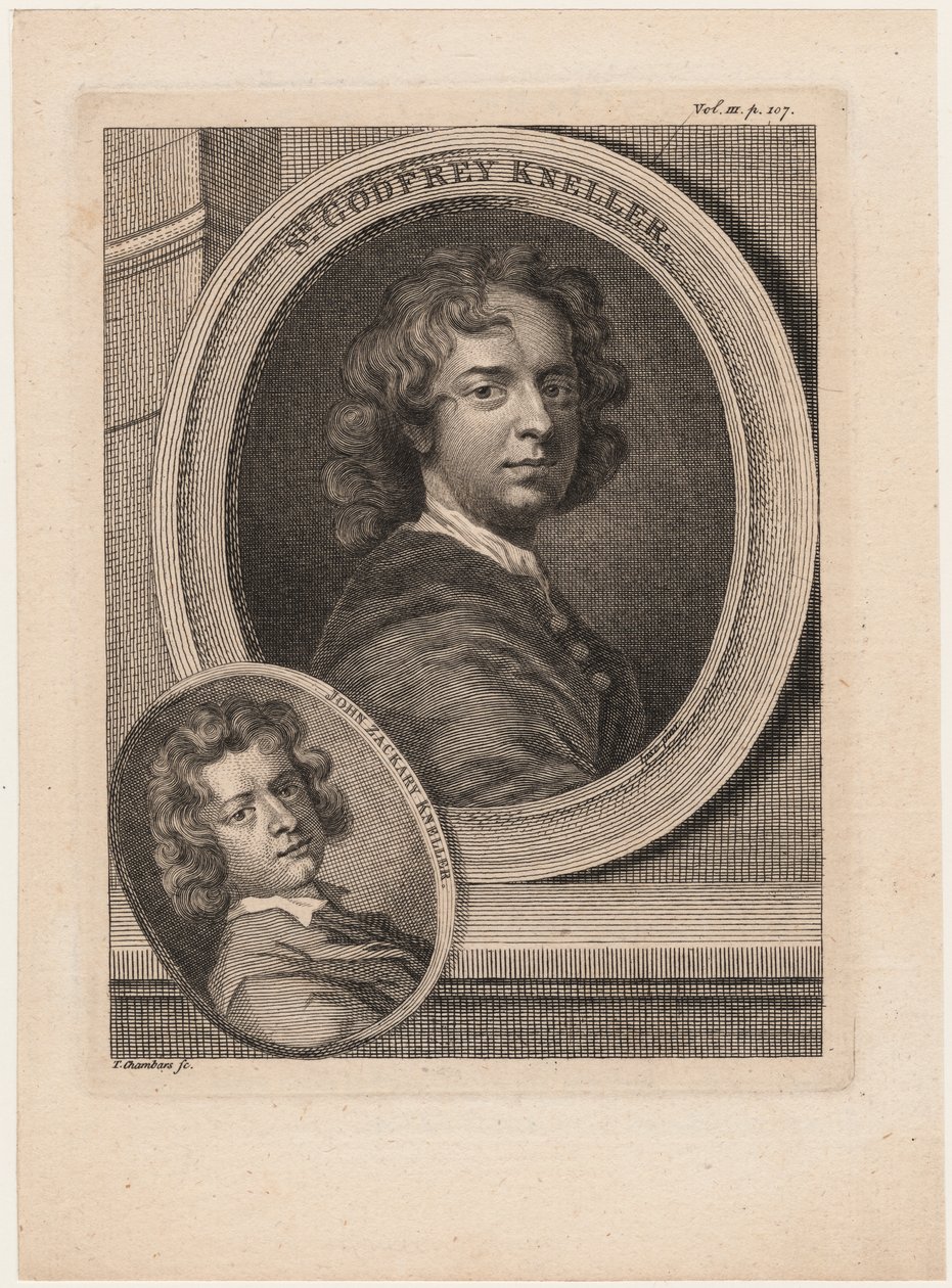 Godfrey Kneller, z „Anegdoty malarstwa” Horacego Walpole’a, rytowane przez Thomasa Chambarsa (1724-89), c.1770 autorstwa Godfrey Kneller