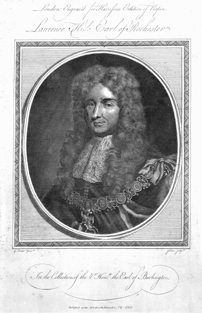 Laurence Hyde, 1. hrabia Rochester, grawerowany przez Johna Goldara, 1785 autorstwa Godfrey Kneller