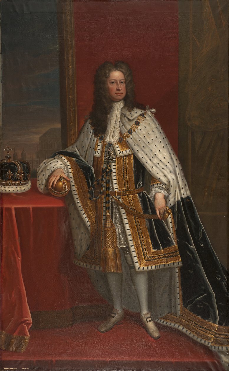 Le roi Georges I de Grande Bretagne (1660-1727) - Portret Jerzego I z Wielkiej Brytanii, autorstwa Knellera, Sir Gotfreya (1646-1723). Olej na płótnie. Wymiar : 239x148,5 cm. Muzeum Narodowe w Sztokholmie autorstwa Godfrey Kneller