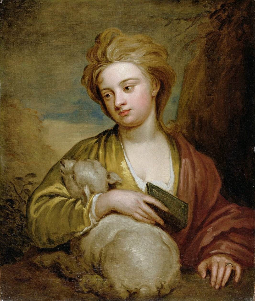 Portret kobiety jako św. Agnieszki, tradycyjnie identyfikowanej jako Katarzyna Voss, ok. 1705-10 (olej na płótnie) autorstwa Godfrey Kneller